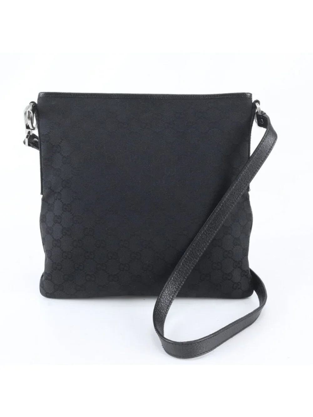 Gucci GG Canvas Leather Shoulder Bag Crossbody Messenger Black